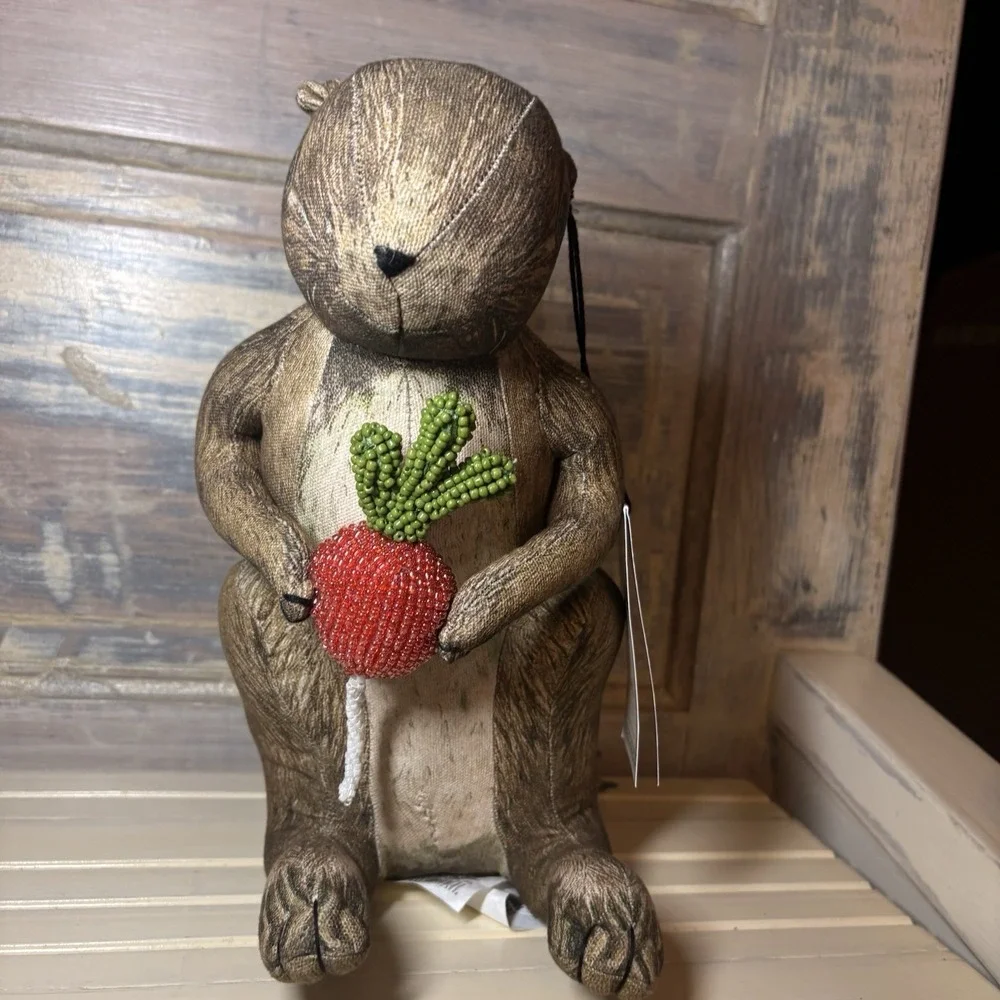 John Derian for Target 2025 Plush Woodland Squirrel holding Radish Pillow 8x12in